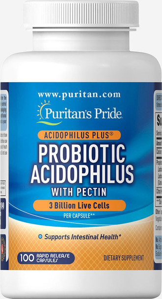 Puritan's Pride Probiotic ophilus with Pectin, 100 Count, White (P-2)