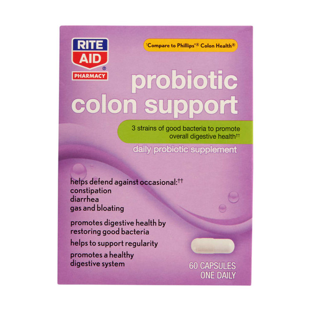 Rite Aid Probiotic Colon Support Capsules - 60 Count | Daily Probiotic Supplement | Restoring Good Bacteria | Colon Health | Colon Health Probiotic | Mens & Womens Probiotic | Probiotic Supplements