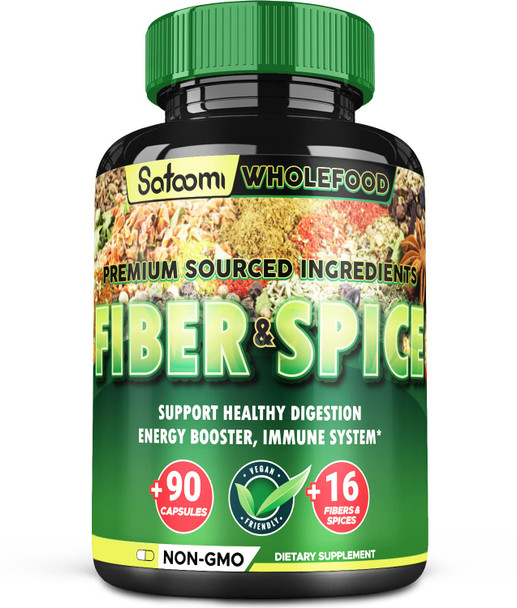 Nature Fiber and Spice Supplement - Supports Gut Health, Digestion & Immune System - Blended Psyllium Husk, Flax Seed, Apple, Monk, , Cinnamon, Clove & more - 90 Capsules - 1 Month Supply