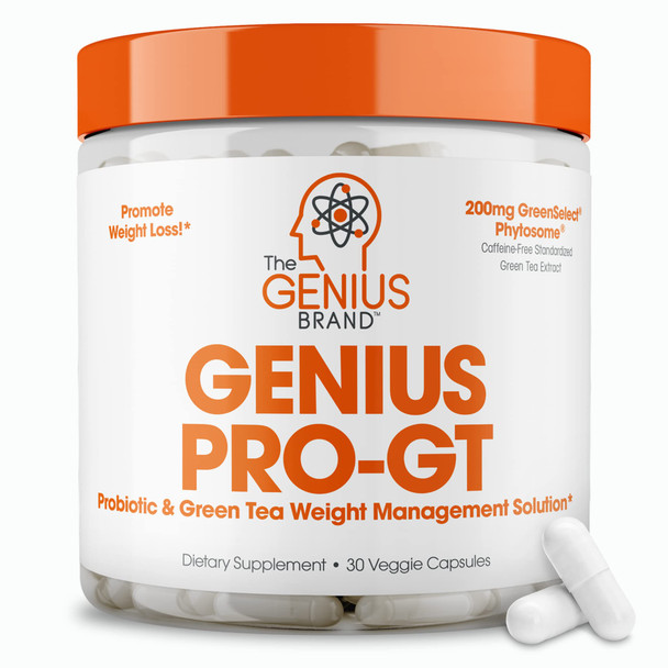 Genius Probiotics for Weight Loss with Green Tea Extract - Fat Burner Supplement & Digestive Health Pills for Bloating Relief for Women & Men - Shelf Stable Probiotic Metabolism Booster - 30 Servings