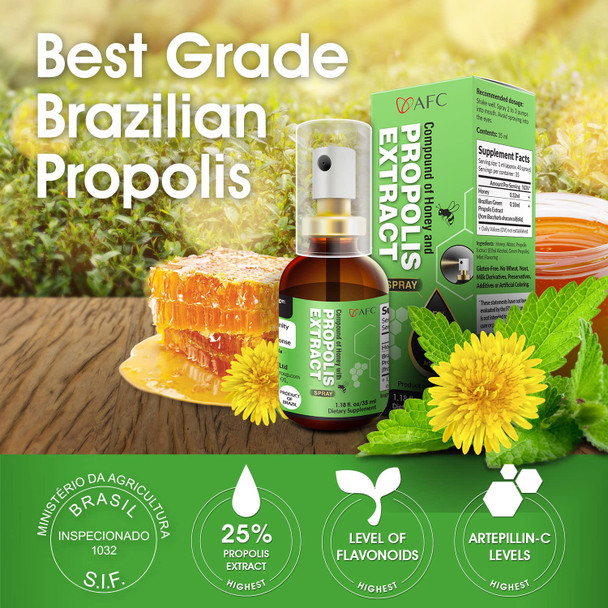 AFC Japan Brazilian Green Propolis Extract with Honey Spray 1.18 Fl Oz