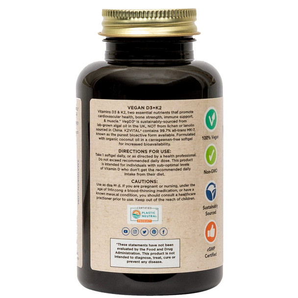 Amandean Vitamin D3 K2. Vegan D3 5000 iu from Algae. All- MK-7 K2. 120 Softgels. Plant-Based & Carrageenan Free. Organic Coconut Oil Blend. Vit D + K for Mood, Bones, Heart, Teeth, Immune Health.