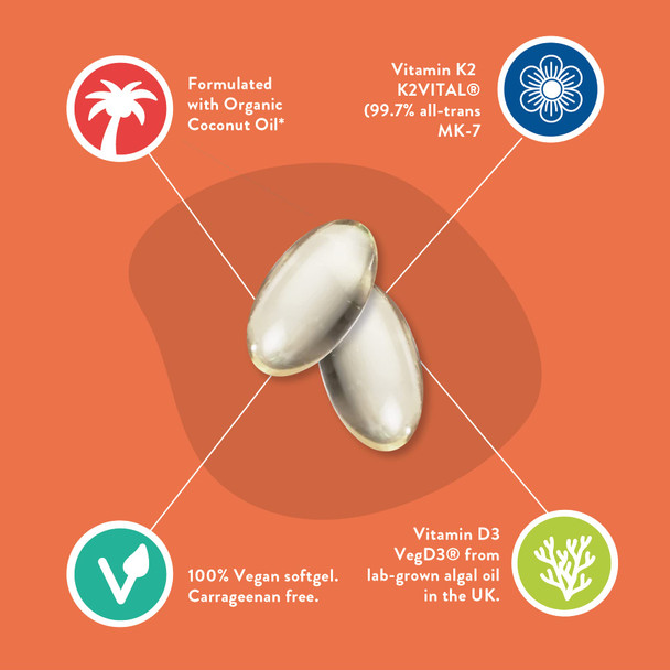 Amandean Vitamin D3 K2. Vegan D3 5000 iu from Algae. All- MK-7 K2. 120 Softgels. Plant-Based & Carrageenan Free. Organic Coconut Oil Blend. Vit D + K for Mood, Bones, Heart, Teeth, Immune Health.