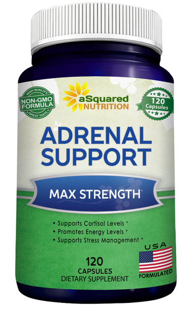 Adrenal Support & Cortisol Manager Supplement (120 Capsules) - Adrenal Health w/ Vitamin C Complex Pills to Support Fatigue &  Relief - Ashwagan, L-Tyrosine, Rhodiola & Ginseng