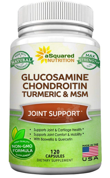aSquared Nutrition Glucosamine Chondroitin Turmeric MSM Boswellia - 120 Capsules - Joint Support Supplement - Joint Support Relief Pills for Health -  Supplement for Back, Knee & Hands