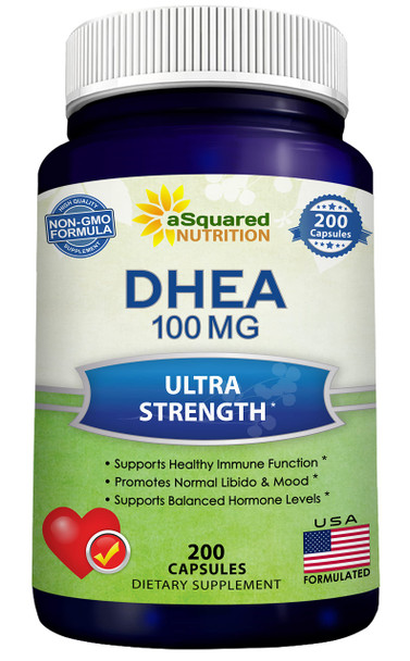 DHEA (100mg Max Strength, 200 Capsules) to Promote Balanced Hormone Levels for Women & Men -  DHEA Supplement Pills to Support Healthy Metabolism, Libio, Brain, Immune Function & Pure Energy