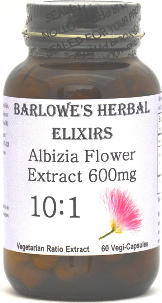 Barlowe's Herbal Elixirs Albizia Julibrissin Flower 10:1 Extract - 60 600mg VegiCaps - Stearate Free, Glass Bottle!