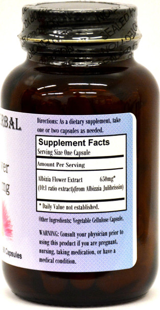 Barlowe's Herbal Elixirs Albizia Julibrissin Flower 10:1 Extract - 60 600mg VegiCaps - Stearate Free, Glass Bottle!