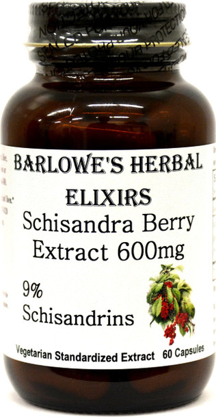 Barlowe's Herbal Elixirs Schisandra Berry Extract - 60 600mg VegiCaps - Stearate Free, Glass Bottle!