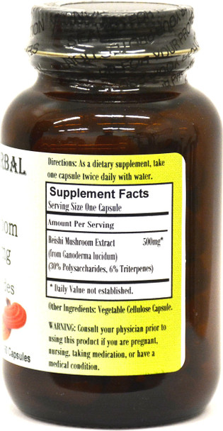 Reishi Extract 30% Polysaccharides 6% Triterpenes - 60 500mg VegiCaps - Stearate Free, Glass Bottle!