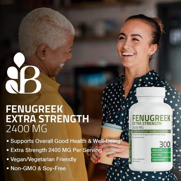 Bronson Fenugreek Seed Powder Capsules Extra Strength 2400mg , Trigonella Foenum-Graecum, Non-GMO, Soy-Free, Vegetarian, 300 Capsules