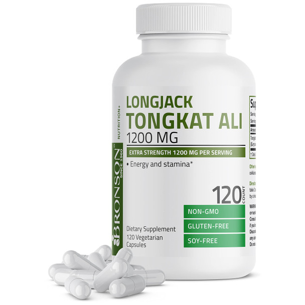 Bronson Longjack Tongkat Ali 1200mg Extra Strength 1200mg , Supports Energy, Non-GMO, 120 Vegetarian Capsules