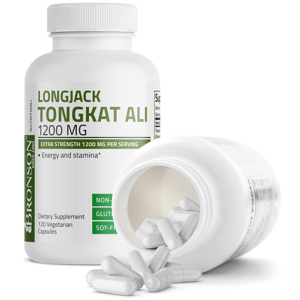 Bronson Longjack Tongkat Ali 1200mg Extra Strength 1200mg , Supports Energy, Non-GMO, 120 Vegetarian Capsules