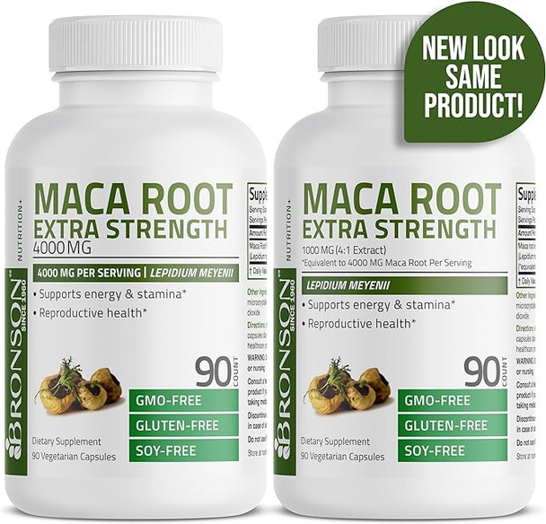 Bronson Maca Root Extra Strength 4000 MG , Lepidium Meyenii - Non-GMO, 120 Vegetarian Capsules