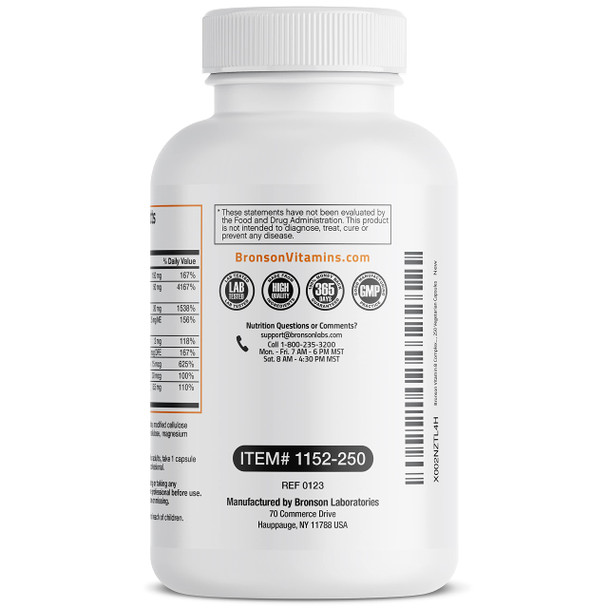 Bronson Vitamin B Complex With Vitamin C - Immune Health, Energy Support & Nervous System Support - Non-Gmo, 250 Vegetarian Capsules