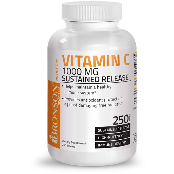 Bronson Vitamin C 1000 mg Sustained Release Premium Non-GMO Ascorbic , 250 Tablets