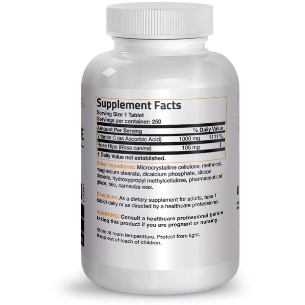 Bronson Vitamin C 1000 Mg With Rose Hips Sustained Release, 250 Tablets