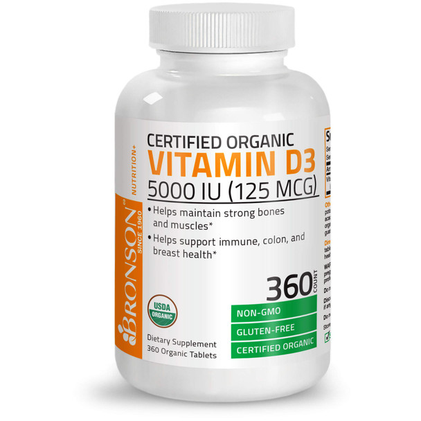 Bronson Vitamin D3 5,000 Iu (1 Year Supply) For Immune Support, Healthy Muscle Function & Bone Health, High Potency Organic Non-Gmo Vitamin D Supplement, 360 Tablets