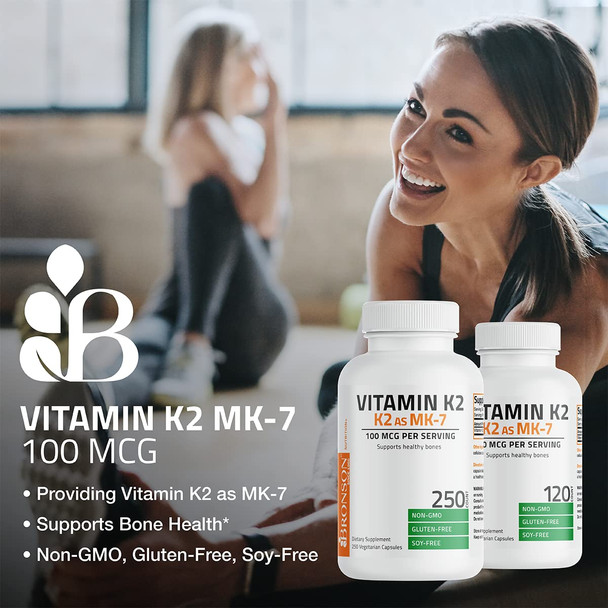 Bronson Vitamin K2 As Mk-7 Menaquinone 100 Mcg Non-Gmo, 120 Capsules