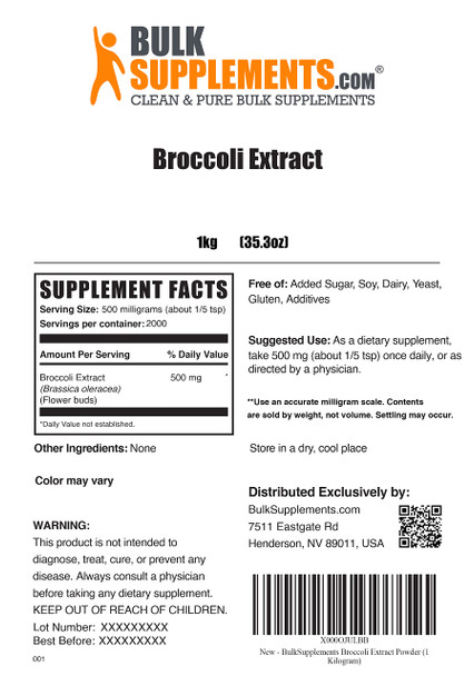 BulkSupplements Broccoli Extract Powder - Sulforaphane Supplement - Broccoli Florets Extract - Vegetable Supplements for  - Immunity Supplement - Vegetable Powder (1 Kilogram - 2.2 lbs)