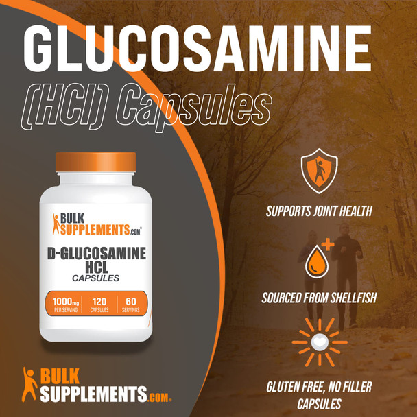 BulkSupplements Glucosamine  Capsules - Dietary Supplement for Joint Health, Glucosamine Supplement -  - 2 Capsules  - 60-Day Supply (120 Capsules)