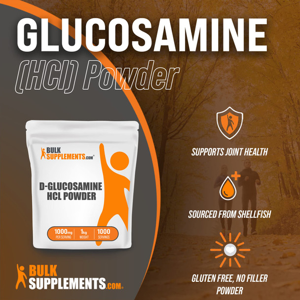 BulkSupplements Glucosamine  Powder - Dietary Supplement for Joint Health, Glucosamine Supplement -  - 1000mg , 1000 Servings (1 Kilogram - 2.2 lbs)