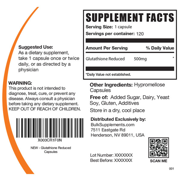 BulkSupplements Glutathione Reduced Capsules (Reduced Glutathione) - for Antioxidant & Liver Support - Vegan,  - 500mg  - 4-Month Supply (120 Veg Capsules) BulkSupplements Glutathione Reduced Capsules (Reduced Glutathione) - for Antioxidant & Liver Support - Vegan,  - 500mg  - 4-Month Supply (120 Veg Capsules)