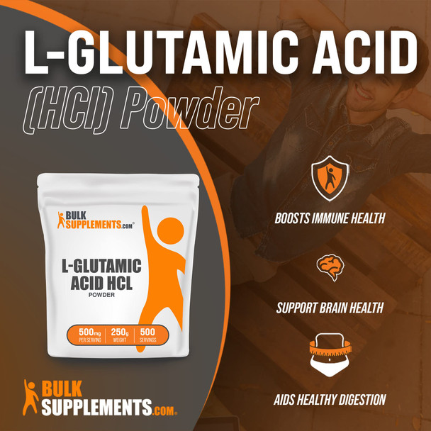 BulkSupplements L-Glutamic   Powder - Amino s Supplement for Brain Health -  - 500mg , 500 Servings (250 Grams - 8.8 oz)