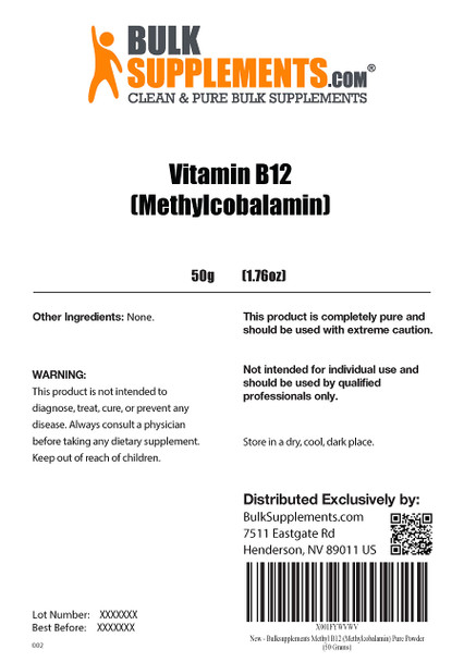 BulkSupplements Pure Methylcobalamin (Vitamin B12) Powder - B12 Methylcobalamin 200 mcg - Methylcobalamin B12 - Energy Vitamins (50 Grams - 1.8 oz)