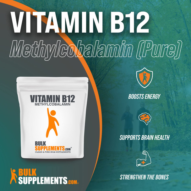 BulkSupplements Pure Methylcobalamin (Vitamin B12) Powder - B12 Methylcobalamin 200 mcg - Methylcobalamin B12 - Energy Vitamins (50 Grams - 1.8 oz)