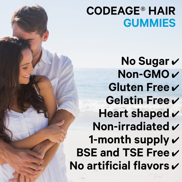 Codeage Hair Gummies, Biotin 5000 mcg,  Free Growth Gummy Vitamins A, C, B6, B12, D3, Zinc, Inositol Supplement, Women & Men, Pantothenic Folic , Nails, Skin, Strawberry Coconut Flavor, 60 ct