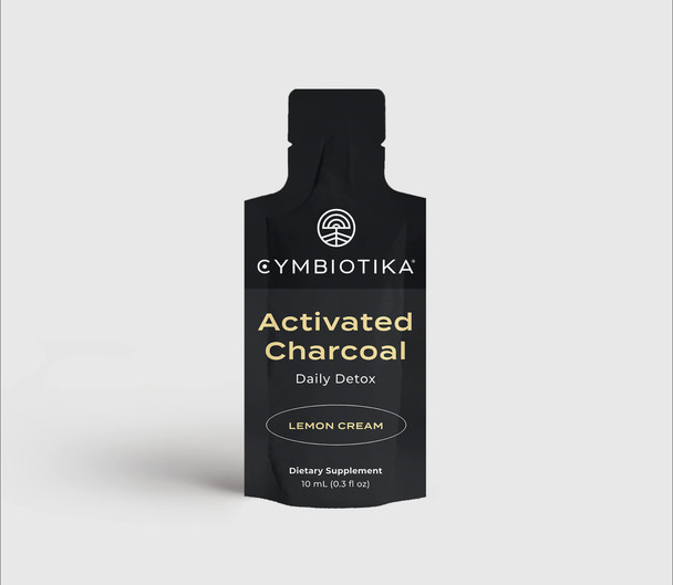 CYMBIOTIKA Activated Charcoal Liquid Supplement, Stomach Detox & Digestive Relief for , Helps Alleviate Gas & Bloating, Easy to Use, Lemon Creme Flavor - 10ml Pouches (Pack of 26)