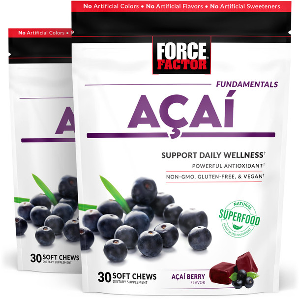 Force Factor  Soft Chews for Immune Support, Oxidative  Defense, & Superfood & Antioxidants Supplement, Non-GMO, Gluten-Free, & Vegan,  Berry Flavor, 60 Soft Chews, 2 Packs, 12 Ounces