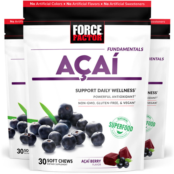 Force Factor  Soft Chews for Immune Support, Oxidative  Defense, & Superfood & Antioxidants Supplement, Non-GMO, Gluten-Free, & Vegan,  Berry Flavor, 90 Soft Chews, 3 Packs, 18 Ounces