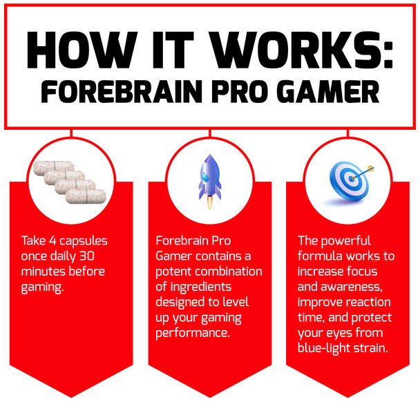 Force Factor Forebrain Pro Gamer Brain Booster, Gamer Supps to Increase Focus & Awareness, Blue Light, Gaming Supplement, Nootropic,, 240 Capsules, 3-Pack, Black