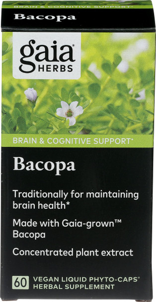 Gaia Herbs Bacopa - Brain and Cognitive Support Herbal Supplement - Made with Bacopa (Bacopa Monnieri) to Help Support a Thriving Mind - 60 Vegan Liquid Phyto-Capsules (Up to 60-Day Supply)
