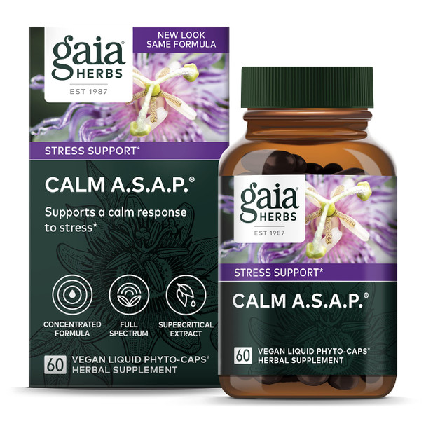 Gaia Herbs Calm A.S.A.P.  Support Supplement - with Skullcap, Passionflower, Chamomile, Vervain, Holy Basil & More to Support a  Calm - 60 Vegan Liquid Phyto-Capsules (20-Day Supply)