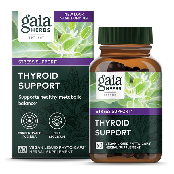 Gaia Herbs Thyroid Support - Made with Ashwagan, Kelp, Brown Seaweed, and Schisandra to Support Healthy Metabolic Balance and Overall Well-Being - 60 Vegan Liquid Phyto-Capsules (20-Day Supply)