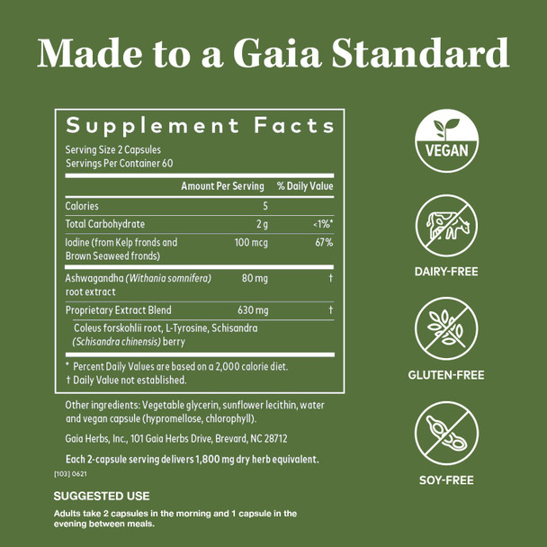 Gaia Herbs Thyroid Support - Made with Ashwagan, Kelp, Brown Seaweed, and Schisandra to Support Healthy Metabolic Balance and Overall Well-Being - 60 Vegan Liquid Phyto-Capsules (20-Day Supply)