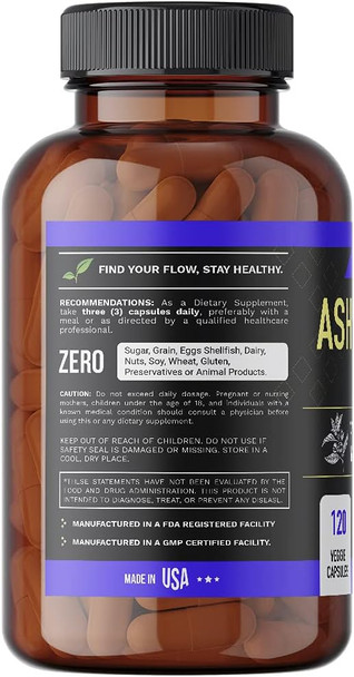 Organic Ashwagandha Capsules - High Potency - Stress Relief, Natural Mood Support, Wellbeing, Vitality & Thyroid Support. Pure Organic Ashwagandha Powder and Root Extract. 120 veggie cpsules