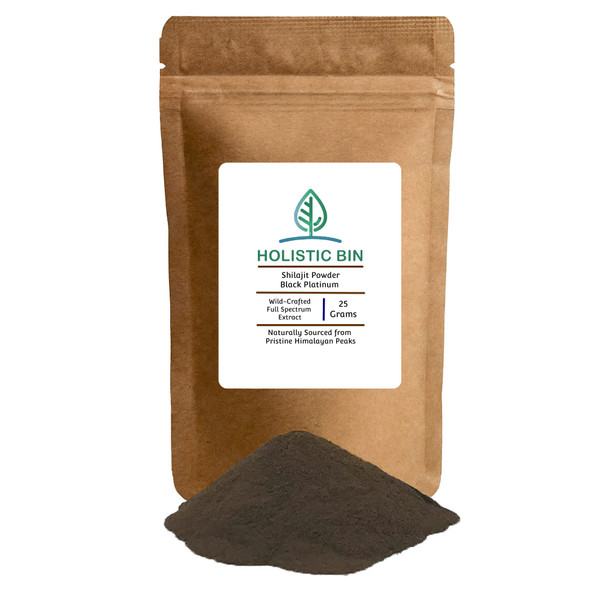 Holistic Bin Raw Shilajit Powder Himalayan Wildcrafted, Full Spectrum Extract | 100% Pure Organic Shilajit - No Fillers | Rich in Fulvic  and Trace Minerals (25 Servings)
