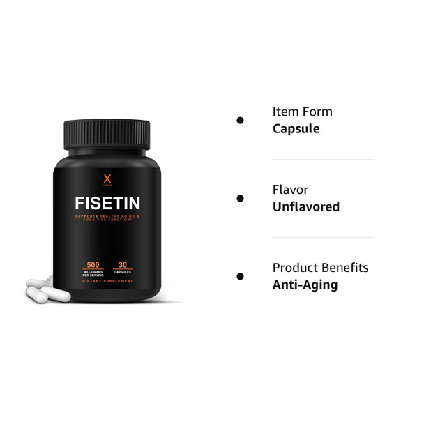 HUMANX Fisetin 500mg - 98% Pure Fisetin Supplement -(Similar to Apigenin, Luteolin, Quercetin) Senolytic Activator -  Polypheonols - Non-GMO Fisetin Capsules