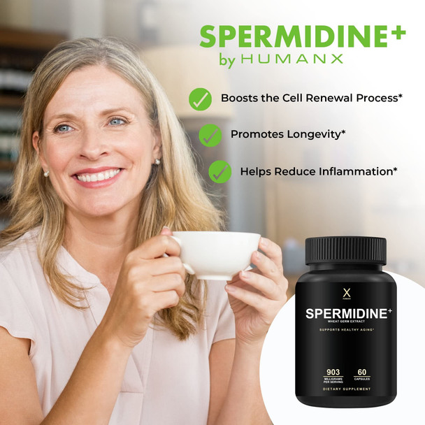 HUMANX Spermidine+ - Spermidine-Rich Wheat Germ Extract & Zinc to Activate Cellular Renewal - Non-GMO, Spermidine Capsules - Supports Healthy Aging - Spermidine Supplement