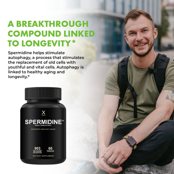 HUMANX Spermidine+ - Spermidine-Rich Wheat Germ Extract & Zinc to Activate Cellular Renewal - Non-GMO, Spermidine Capsules - Supports Healthy Aging - Spermidine Supplement
