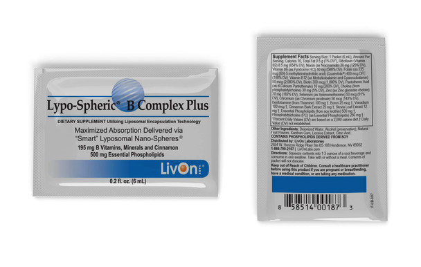 LivOn Laboratories Lypo-Spheric B Complex Plus  30 Packets  195 mg B Vitamins, Minerals & Cinnamon Per Packet  Liposome Encapsulated for Maximum Bioavailability  2 Pack