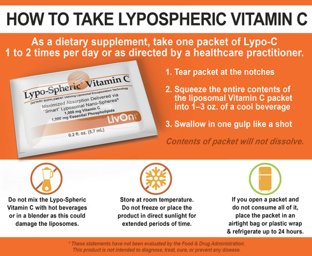 LivOn Laboratories LypoSpheric Vitamin C - 6 Cartons (180 Packets)  1,000 mg Vitamin C & 1,000 mg Essential Phospholipids Per Packet  Liposome Encapsulated for Improved Absorption  100% NonGMO