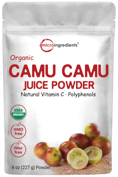 Micro Ingredients Peruvian Camu Camu Powder Organic, ( Vitamin C Supplement Powder Cold Pressed), 8 Ounce, Supports Energy and Immune System, No GMOs and Vegan Friendly