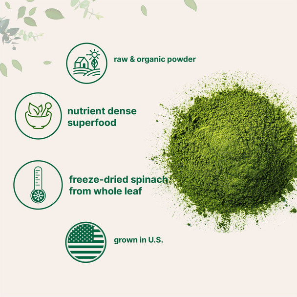 Micro Ingredients Sustainably US Grown, Organic Spinach Powder, 1 Pound, Freeze Dried from  Leaf, Rich in Beneficial Thylakoids and Chlorophyll, Contains Multivitamins, Non-GMO, Vegan Friendly