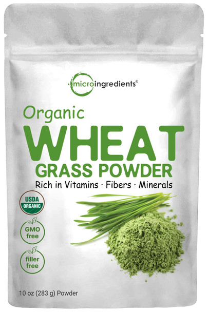 Micro Ingredients Sustainably US Grown, Organic Wheat Grass Powder (100% -Leaf), 10 Ounce (94 Serving), Rich in Immune Vitamins, Fibers and Minerals, Support Digestion Function, Vegan Friendly