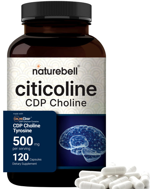 NatureBell Citicoline Supplements, CDP Choline, Citicoline 500mg Plus Tyrosine 50mg , Optimized Dosage, 120 Capsules, 2 in 1 Formula, Dual Action Brain Supplement, Non-GMO